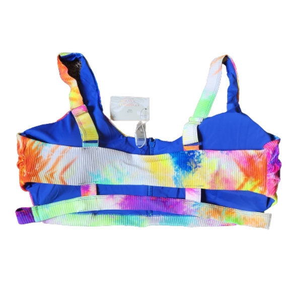 SEXY ☆ RAINBOW TIE DYE ZIP FRONT ☆ CAGED RIBBED BIKINI ☆ NWT - Picture 7 of 12